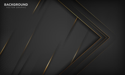 Modern black luxury background with golden line and shiny golden light.