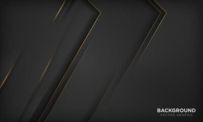 Modern black luxury background with golden line and shiny golden light.