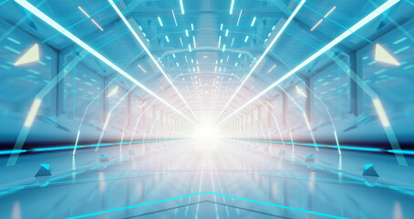 Abstract interior sci-fi spaceship corridors. futuristic design spaceship interior in blue background. 3d rendering.