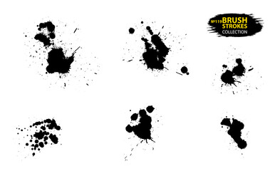 Ink drops and splashes. Artistic dirty grunge abstract spot vector set. Set of black splash on white background. Grunge ink blots and drops. Grunge ink splotches. Vector set of brush stroke