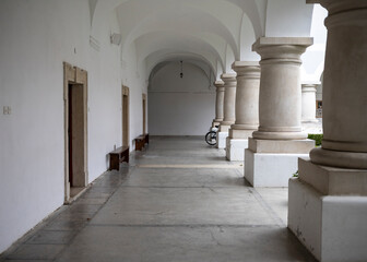 Slavonski brod, Croatia, Oct 3, 2019: View of the Franciscan Monastery of the Holy Trinity built in 1727