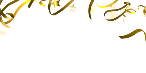 Holiday Serpentine. Gold Foil Streamers Ribbons.