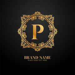 Letter P golden luxury brand logo concept design
