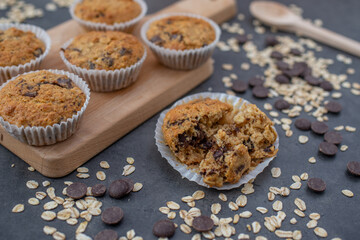 healthy home made oat muffins with chocolate chips