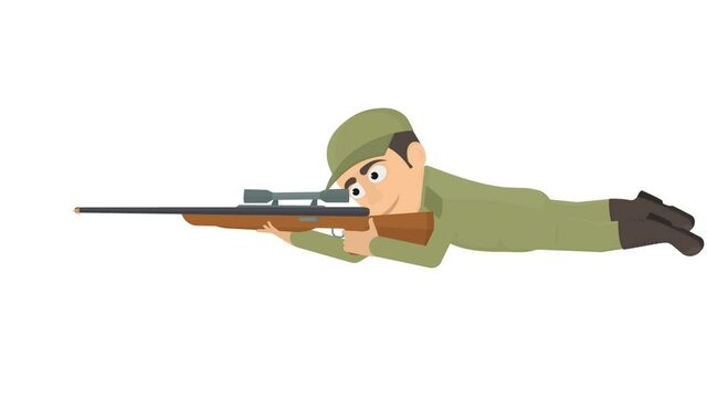 Sniper. Animation of a soldier firing a rifle, alpha channel enabled. Cartoon