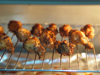 Grilled chicken on stainless grill Oven, cooked animal food