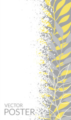 Natural background with colored leaves in pastel colors. Dots textured poster with place for text. Modern flat design for packaging, advertising, congratulations, social networks. Vector illustration