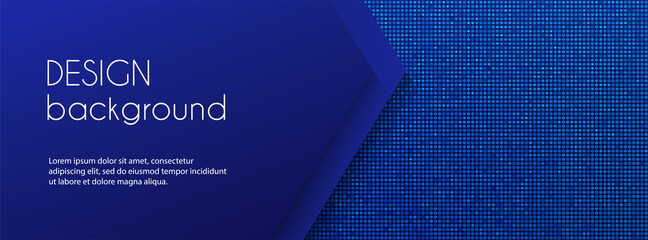Dark blue long banner vector template. Abstract digital dotted minimal background for facebook cover, web banner
