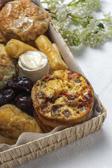 Traditional assortment of Arabic food snacks. Moroccan food.