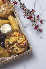 Traditional assortment of Arabic food snacks. Moroccan food.