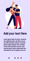 Stop domestic violence. Social issues, abuse,agression on women, harassment and bullying. Violence against woman. Mobile app, landing page, banner or brochure. Flat illustration, isolated on white.