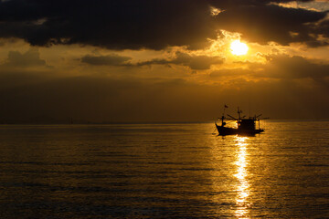 boat at sunset, Fishing boats at sunset, Bang Lamung, Chon Buri, Thailand