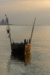 fishing boat at sunset ,Fishing boats at sunset, Bang Lamung, Chon Buri, Thailand