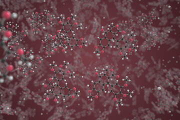 Podophyllum resin molecule. Ball-and-stick molecular model. Chemistry related 3d rendering