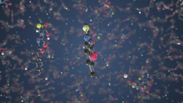 Molecule of Benzylpenicillin. Molecular model, science related looping 3d animation