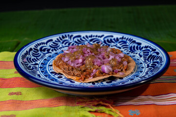 Tost of cochinita pibil, typical Mexican food