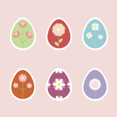 Vector simple Easter eggs. Easter eggs of pastel colors. Cute clip art of Easter eggs. Printable for stickers. Easter eggs with floral ornament.