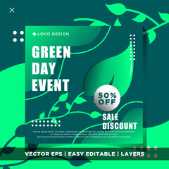 Social media post template World environment day event. green day sale banner.