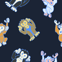 Seamless Pattern of Monkey Illustration on a dark background
