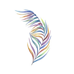 Watercolor colorful eucalyptus branch. Tropical palm leaf vibrant botanical illustration  