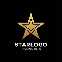 Luxury Gold Star Logo Vector in elegant Style with Black Background