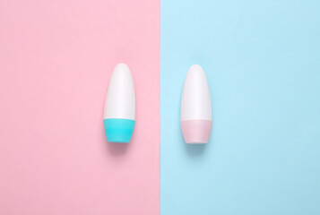 Antiperspirant stick on blue pink pastel background