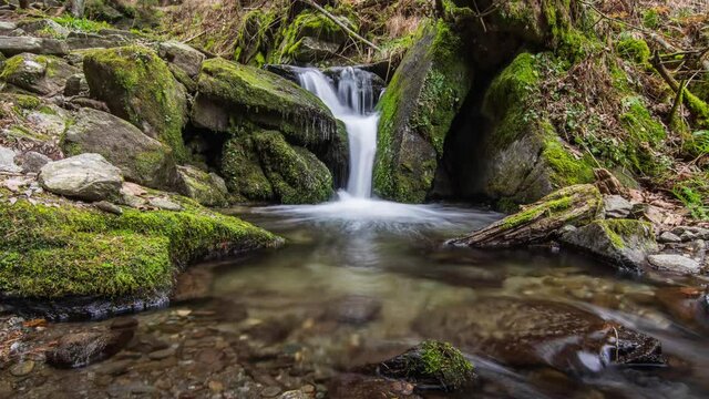 time lapse small waterfall with rocks