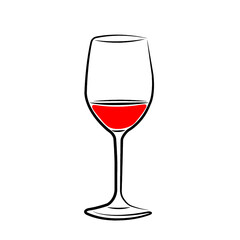 Glass with red wine illustration in black and red
