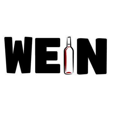 German word wine with bottle as letter i graphic