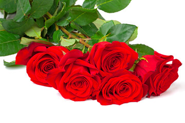 bouquet of red roses on the white