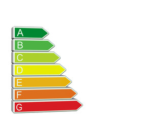 Neues Energielabel, 3D- Illustration vor wei&szlig;em Hintergrund