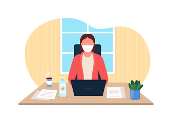 Working remotely 2D vector web banner, poster. Doing all work from house. Comunication throught internet flat characters on cartoon background. Covid printable patch, colorful web element