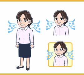 Obraz premium ピンクのYシャツを着た女性
