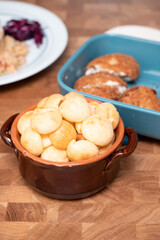 Pao de queijo, a brazilian mini cheese bread finger food, party food and snack