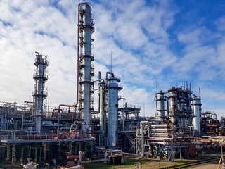 Shop for the production of methanol rectified petrochemical plant. Exterior of the raw methanol...