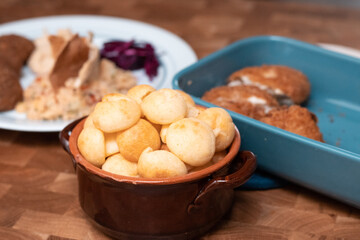 Pao de queijo, a brazilian mini cheese bread finger food, party food and snack