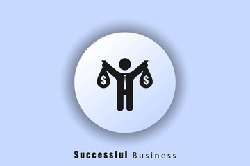 Businessman logo. Successful business icon. Business man with money. White ui web button neomorphism. Vector EPS10