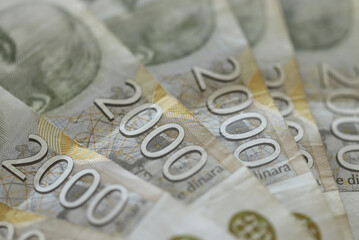 A pile of Serbian dinar bills