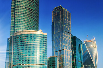 The modern "Moscow City" complex on the bank of the Moskva River, Russia