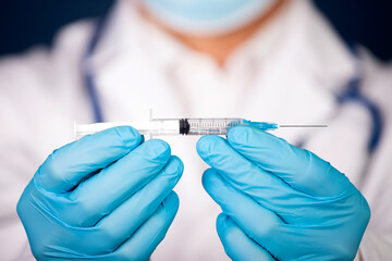 Herd immunity in community, doctor with vaccine.