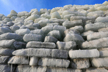 The ice is piled up in an ice cellar, North China