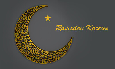 Ramadan greeting card with islamic ornaments. Ramadan kareem golden moon with background