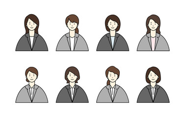 スーツ姿の女性のアイコンのセット／シンプル／オフィスカジュアル／20代／30代／女／会社員