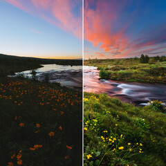 Amazing view of river in morning light. Images before and after.