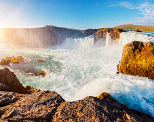 Attractive scene of powerful Godafoss cascade. Location place Bardardalur valley, Skjalfandafljot river, Iceland, Europe.