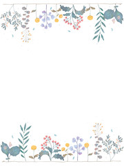 春の優しい色使いのオシャレな植物やお花の白バックのイラスト