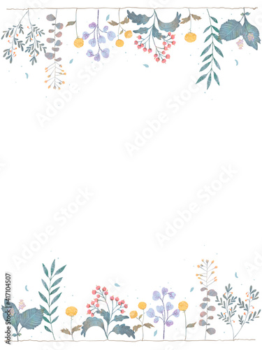 春の優しい色使いのオシャレな植物やお花の白バックのイラスト Wall Mural こみち 奥村