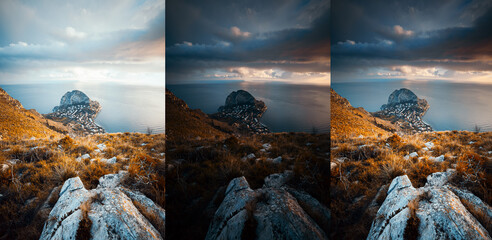 Three photos with different exposures of combined to HDR.