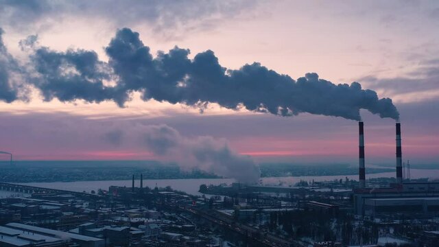 Industrial area of the city, harmful emissions into the atmosphere.