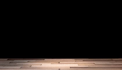 Table en bois sur arrière plan noir. Arrière-plan noir avec support de bois pour présentation...
